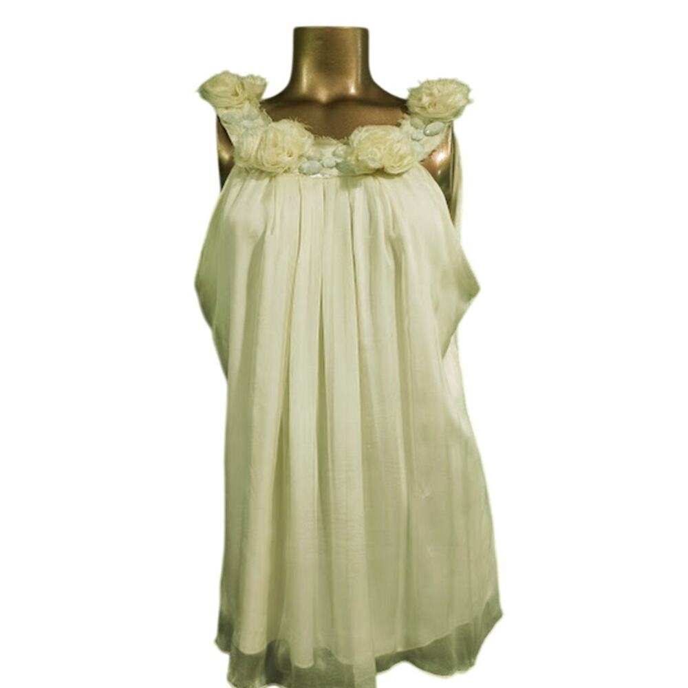 Michael Simon Dressy Sleeveless‎ Top with Chiffon Overlay, Cream, Size M